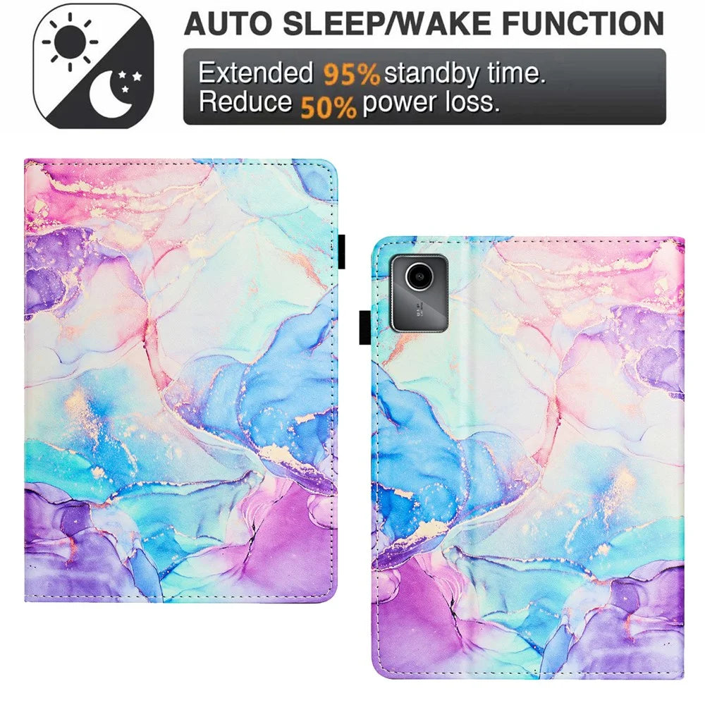 For Lenovo Tab M11 / Xiaoxin Pad 11 2024 Case Marble Leather Protective Tablet Cover Auto Wake Sleep - Purple  /  Blue - 7