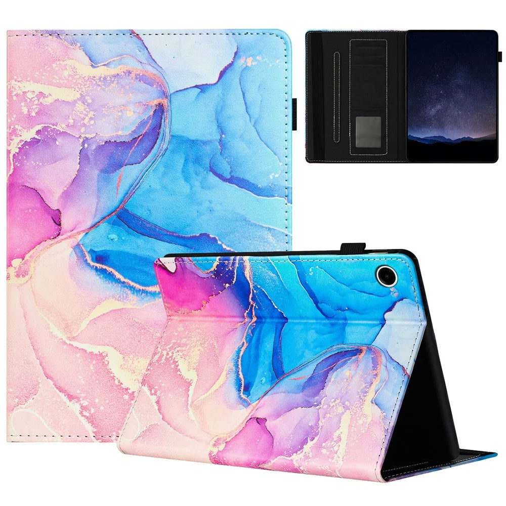 For Lenovo Tab M10 Plus (3rd Gen) Case Auto Wake / Sleep PU Leather Folding Stand Cover Marble Pattern - Pink  /  Blue - 1