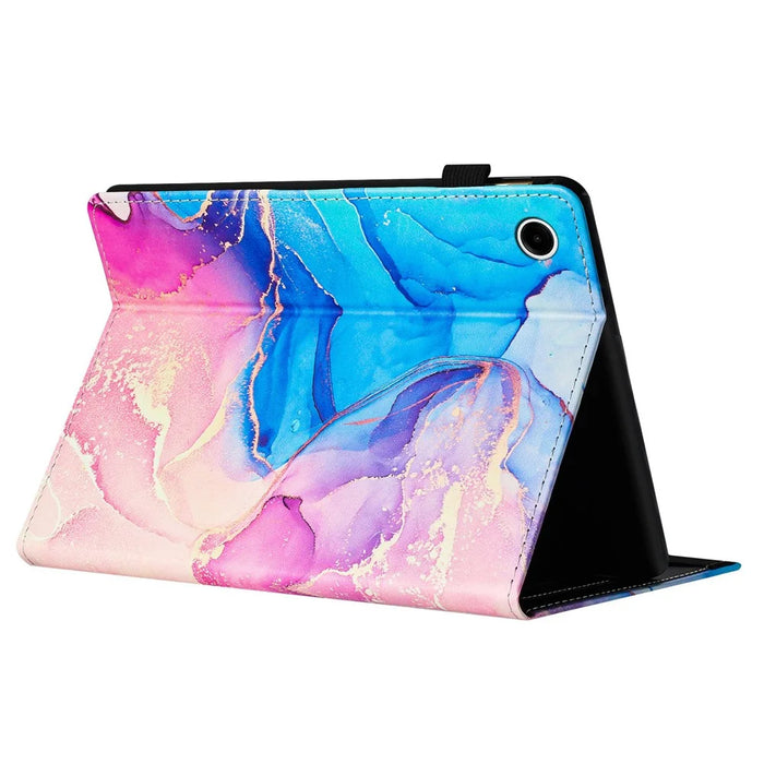 For Lenovo Tab M10 Plus (3rd Gen) Case Auto Wake / Sleep PU Leather Folding Stand Cover Marble Pattern - Pink  /  Blue - 3