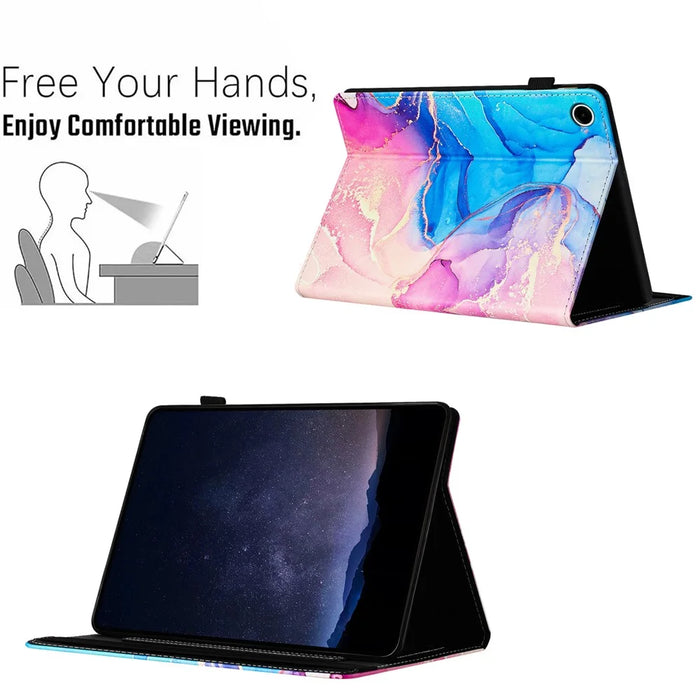 For Lenovo Tab M10 Plus (3rd Gen) Case Auto Wake / Sleep PU Leather Folding Stand Cover Marble Pattern - Pink  /  Blue - 6