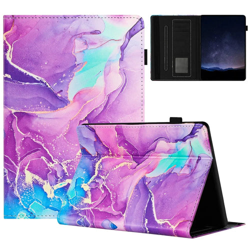 For Amazon Kindle Paperwhite 5 (2021) Case Marble Leather Smart Tablet Cover with Pencil Holder - Purple - 1