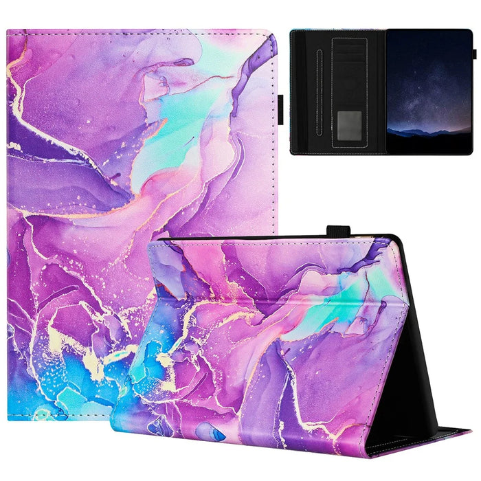 For Amazon Kindle Paperwhite 5 (2021) Case Marble Leather Smart Tablet Cover with Pencil Holder - Purple - 1