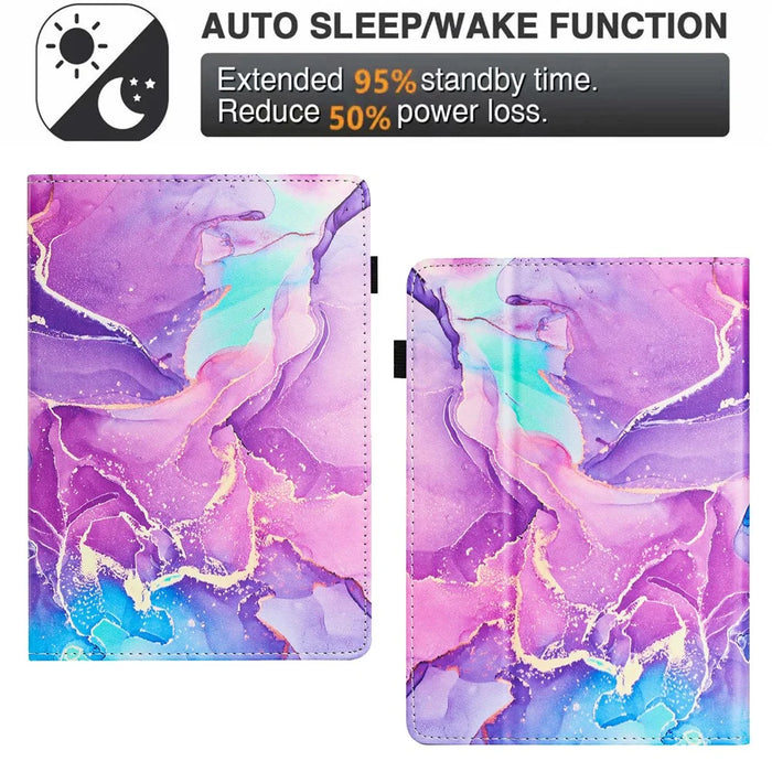 For Amazon Kindle Paperwhite 5 (2021) Case Marble Leather Smart Tablet Cover with Pencil Holder - Purple - 7