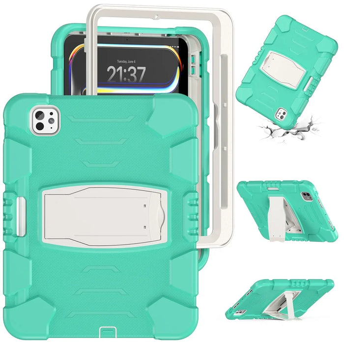 For iPad Pro 11 (2025) / 11 (2024) Case PC+Silicone Tablet Cover with Kickstand - Mint Green - 1