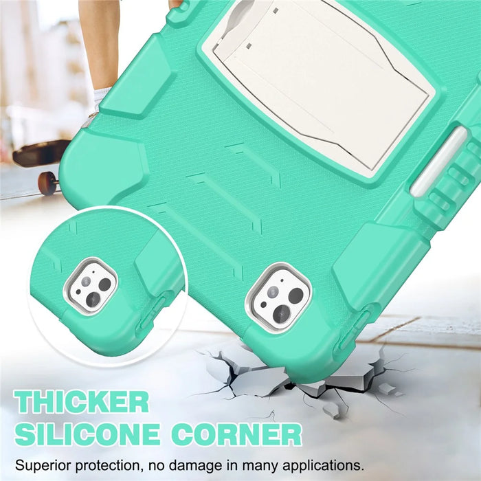 For iPad Pro 11 (2025) / 11 (2024) Case PC+Silicone Tablet Cover with Kickstand - Mint Green - 3