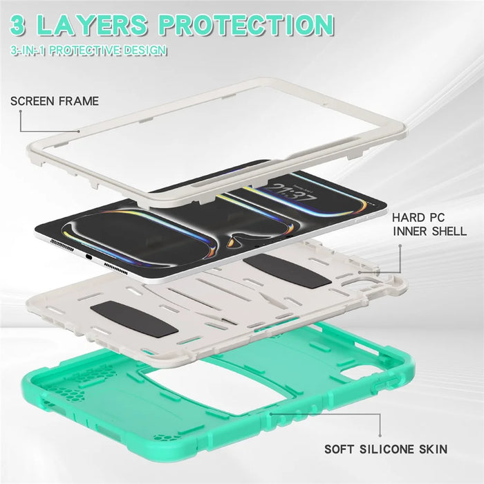 For iPad Pro 11 (2025) / 11 (2024) Case PC+Silicone Tablet Cover with Kickstand - Mint Green - 6