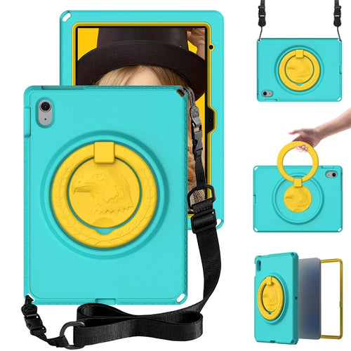For iPad (2025) / 10.9 (2022) / Air 11 (2025) / (2024) Case Eagle Pattern Rotating Kickstand Tablet Cover with Shoulder Strap - Light Green - 1