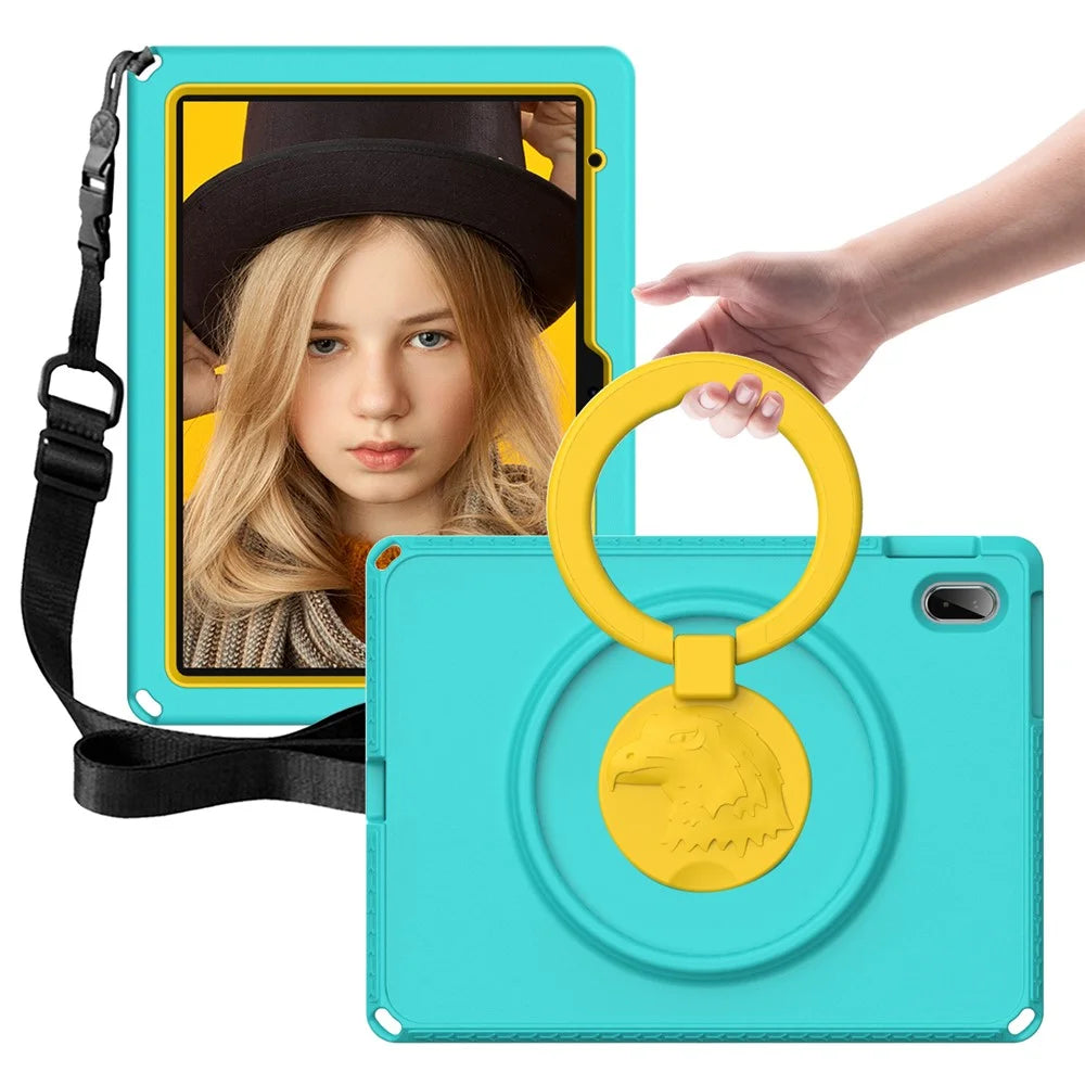 For iPad (2025) / 10.9 (2022) / Air 11 (2025) / (2024) Case Eagle Pattern Rotating Kickstand Tablet Cover with Shoulder Strap - Light Green - 2
