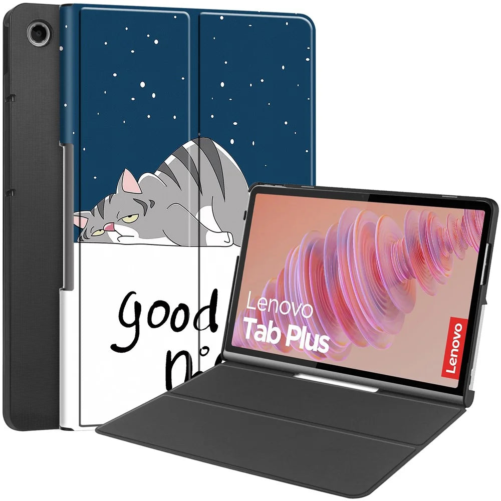 For Lenovo Tab Plus Stand Case Pattern Print Leather Tablet Cover - Cat - 1