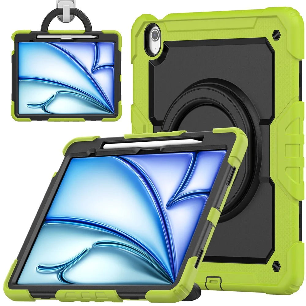 For iPad Air 13 (2026) / (2025) / (2024) Case PC+Silicone Tablet Cover with Kickstand, Strap - Yellowgreen - 1