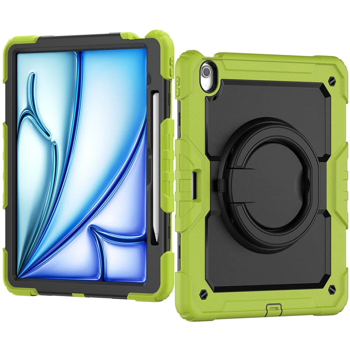 For iPad Air 13 (2026) / (2025) / (2024) Case PC+Silicone Tablet Cover with Kickstand, Strap - Yellowgreen - 2
