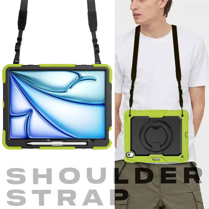 For iPad Air 13 (2026) / (2025) / (2024) Case PC+Silicone Tablet Cover with Kickstand, Strap - Yellowgreen - 4