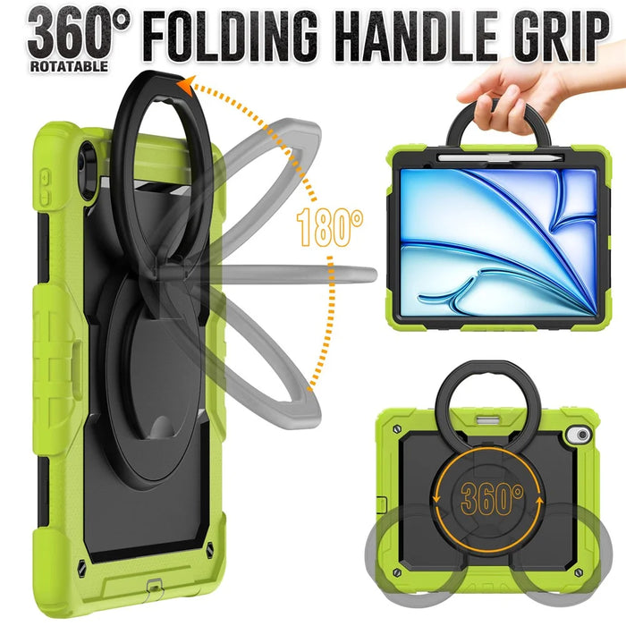 For iPad Air 13 (2026) / (2025) / (2024) Case PC+Silicone Tablet Cover with Kickstand, Strap - Yellowgreen - 5