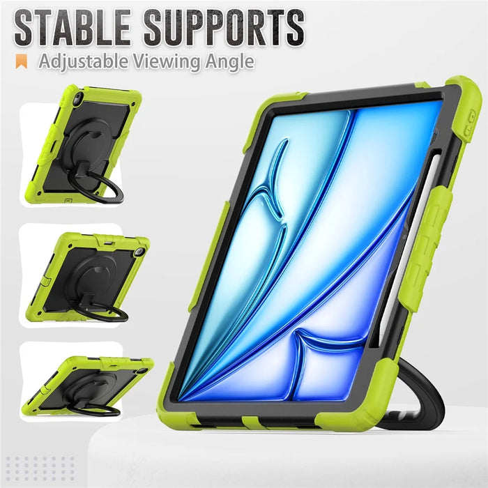 For iPad Air 13 (2026) / (2025) / (2024) Case PC+Silicone Tablet Cover with Kickstand, Strap - Yellowgreen - 7
