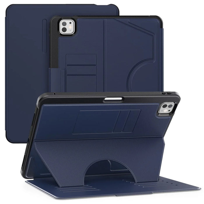 For iPad Pro 13 (2025) / 13 (2024) Shockproof Case PC+TPU+PU U-Shape Stand Tablet Cover with Card Slots - Navy Blue - 1