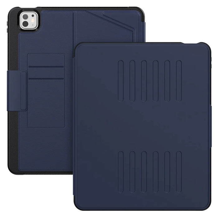 For iPad Pro 13 (2025) / 13 (2024) Shockproof Case PC+TPU+PU U-Shape Stand Tablet Cover with Card Slots - Navy Blue - 3