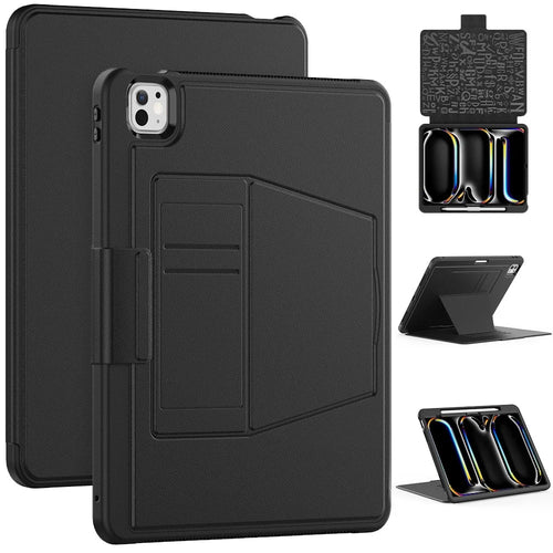 Style B For iPad Pro 13 (2025) / 13 (2024) Stand Case PC+TPU+PU Shockproof Tablet Cover with Card Slots - Black - 1