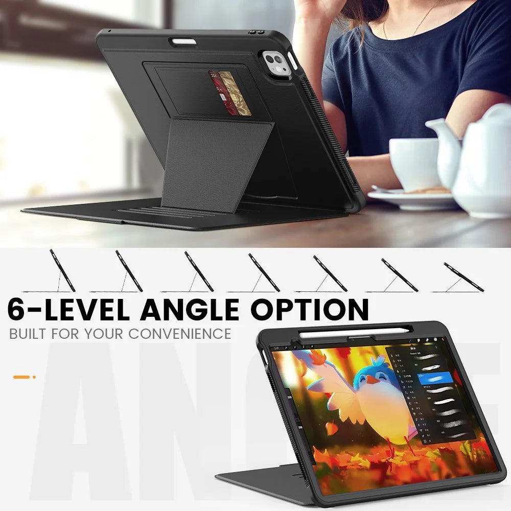 Style B For iPad Pro 13 (2025) / 13 (2024) Stand Case PC+TPU+PU Shockproof Tablet Cover with Card Slots - Black - 5