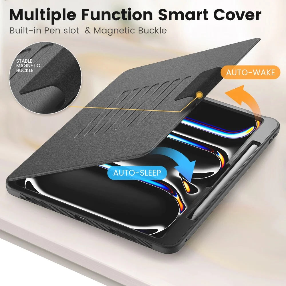 Style B For iPad Pro 13 (2025) / 13 (2024) Stand Case PC+TPU+PU Shockproof Tablet Cover with Card Slots - Black - 6