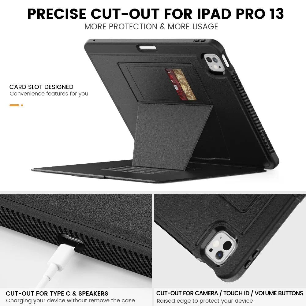 Style B For iPad Pro 13 (2025) / 13 (2024) Stand Case PC+TPU+PU Shockproof Tablet Cover with Card Slots - Black - 7