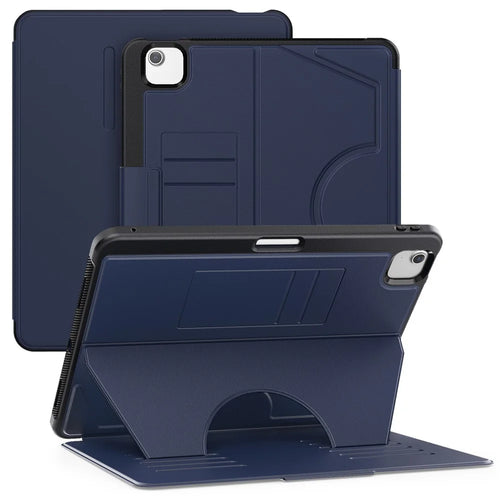 For iPad Air 13 (2026) / (2025) / (2024) Case with Card Slots PC+TPU+PU U-Shape Stand Tablet Cover - Navy Blue - 1