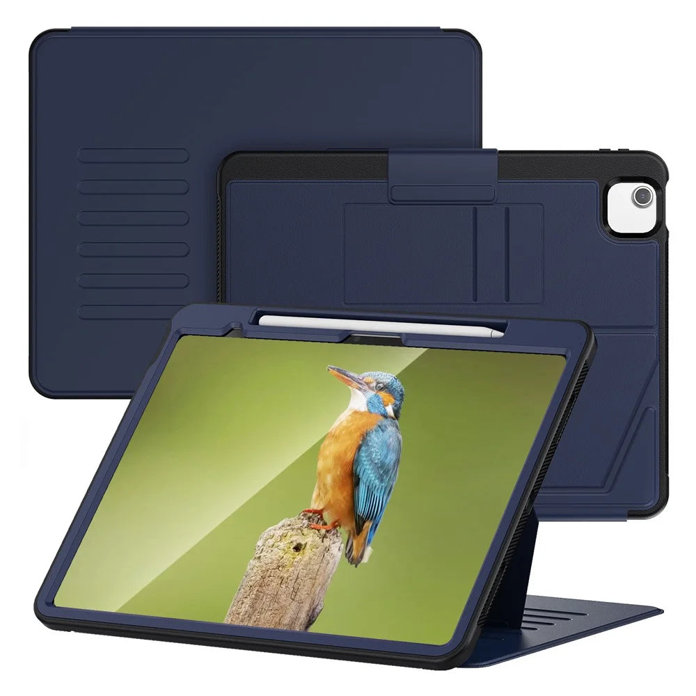 For iPad Air 13 (2026) / (2025) / (2024) Case with Card Slots PC+TPU+PU U-Shape Stand Tablet Cover - Navy Blue - 2