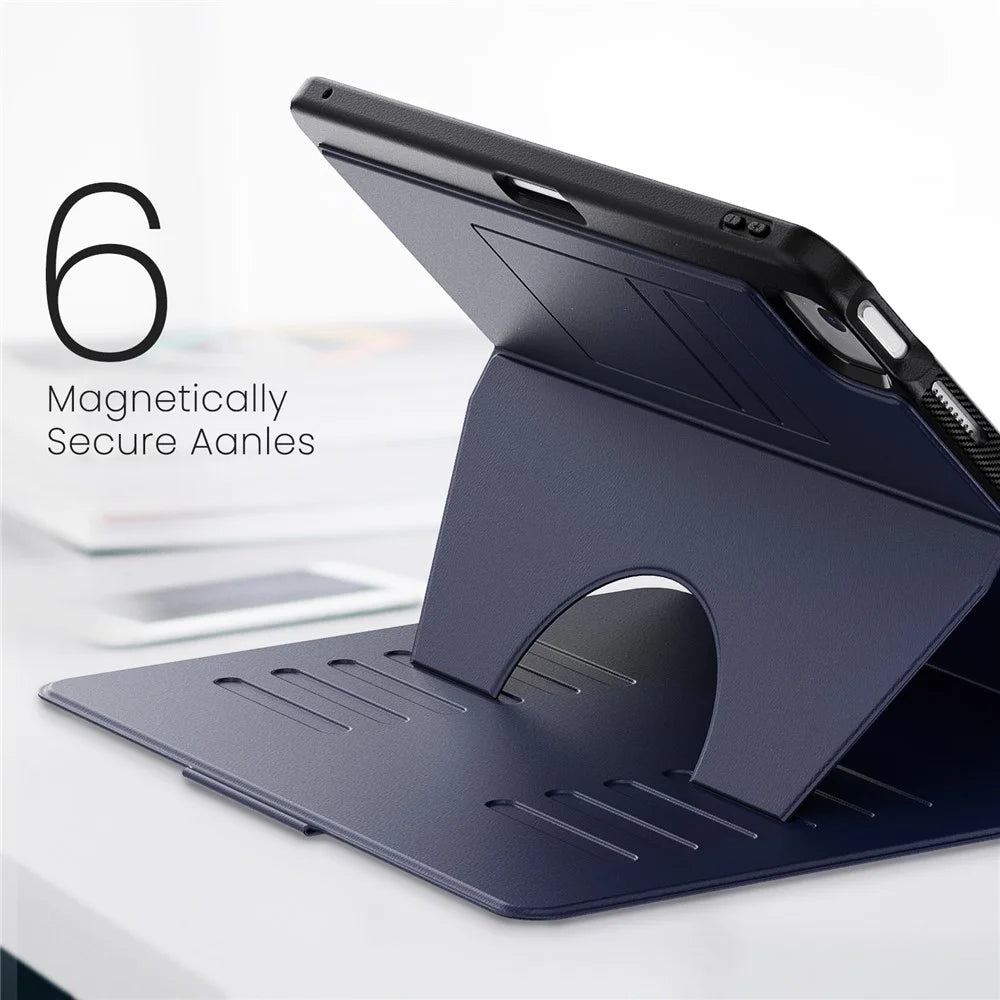 For iPad Air 13 (2026) / (2025) / (2024) Case with Card Slots PC+TPU+PU U-Shape Stand Tablet Cover - Navy Blue - 4