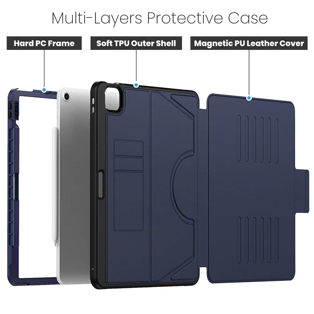 For iPad Air 13 (2026) / (2025) / (2024) Case with Card Slots PC+TPU+PU U-Shape Stand Tablet Cover - Navy Blue - 5