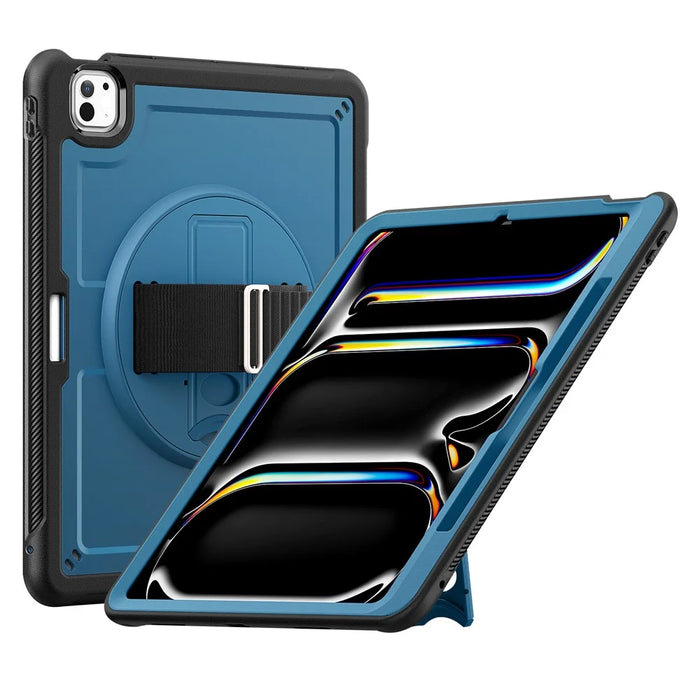 For iPad Pro 13 (2025) / 13 (2024) Case with Shoulder Strap PC+TPU Kickstand Tablet Cover - Navy Blue - 1
