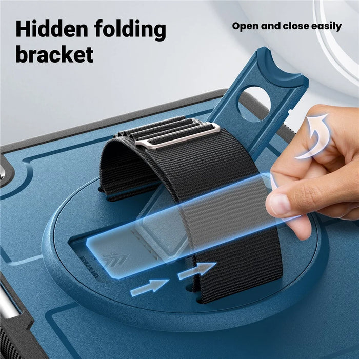 For iPad Pro 13 (2025) / 13 (2024) Case with Shoulder Strap PC+TPU Kickstand Tablet Cover - Navy Blue - 4