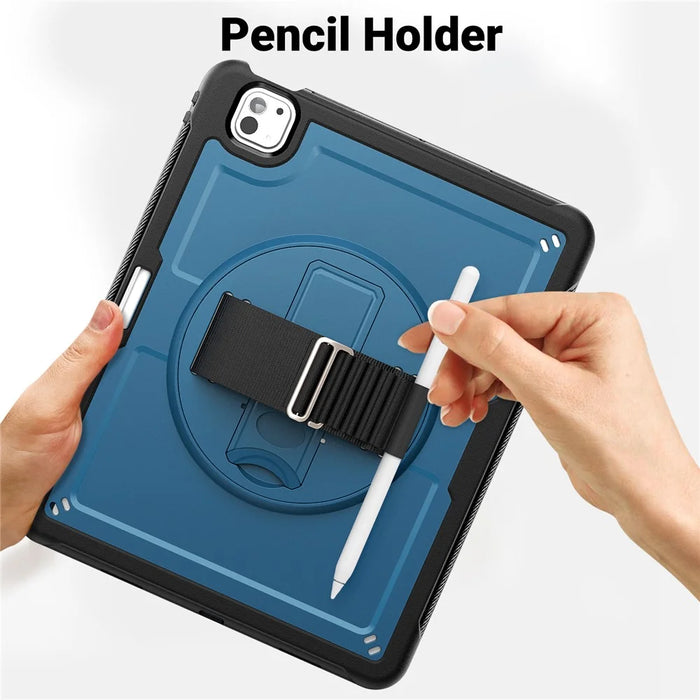 For iPad Pro 13 (2025) / 13 (2024) Case with Shoulder Strap PC+TPU Kickstand Tablet Cover - Navy Blue - 6