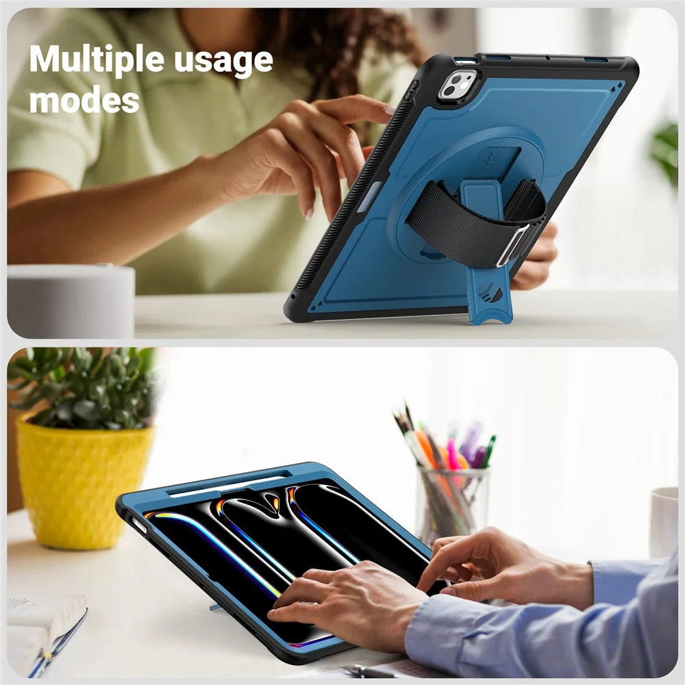 For iPad Pro 13 (2025) / 13 (2024) Case PC+TPU Tablet Cover Heat Dissipation Rotating Kickstand - Navy Blue - 3