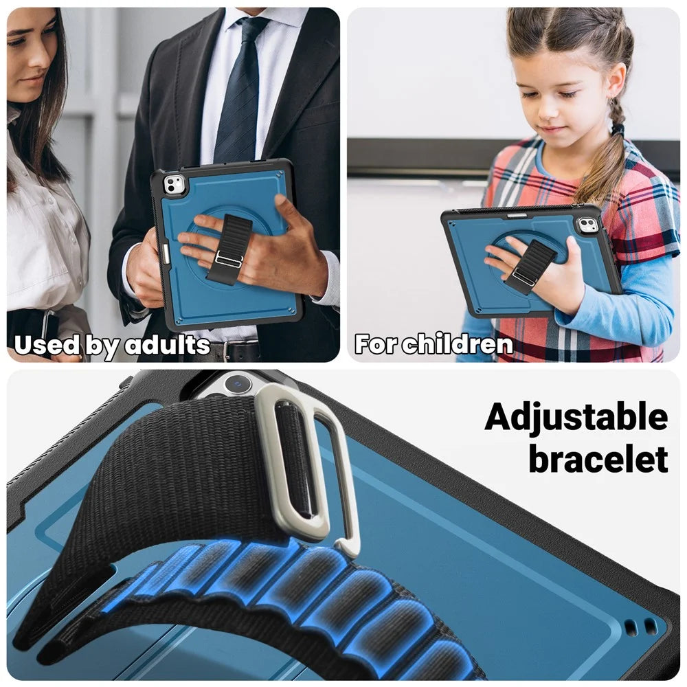 For iPad Pro 13 (2025) / 13 (2024) Case PC+TPU Tablet Cover Heat Dissipation Rotating Kickstand - Navy Blue - 5