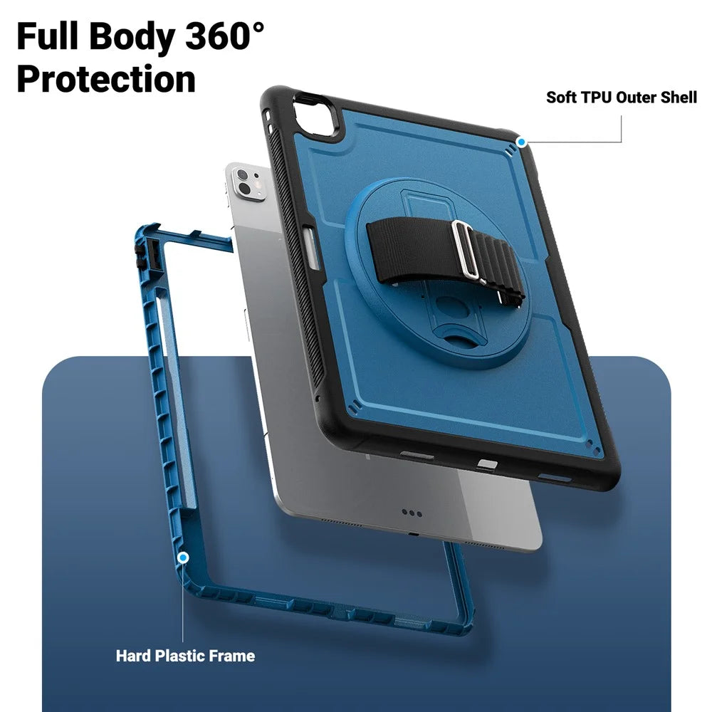 For iPad Pro 13 (2025) / 13 (2024) Case PC+TPU Tablet Cover Heat Dissipation Rotating Kickstand - Navy Blue - 7