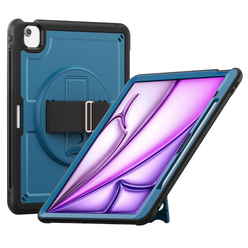 For iPad Air 13 (2026) / (2025) / (2024) Kickstand Case PC+TPU Tablet Cover with Shoulder Strap - Navy Blue - 1