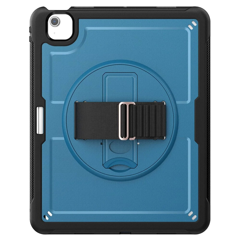 For iPad Air 13 (2026) / (2025) / (2024) Kickstand Case PC+TPU Tablet Cover with Shoulder Strap - Navy Blue - 2