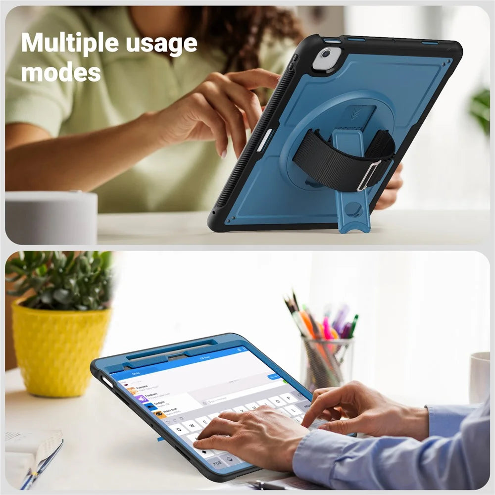 For iPad Air 13 (2026) / (2025) / (2024) Kickstand Case PC+TPU Tablet Cover with Shoulder Strap - Navy Blue - 3