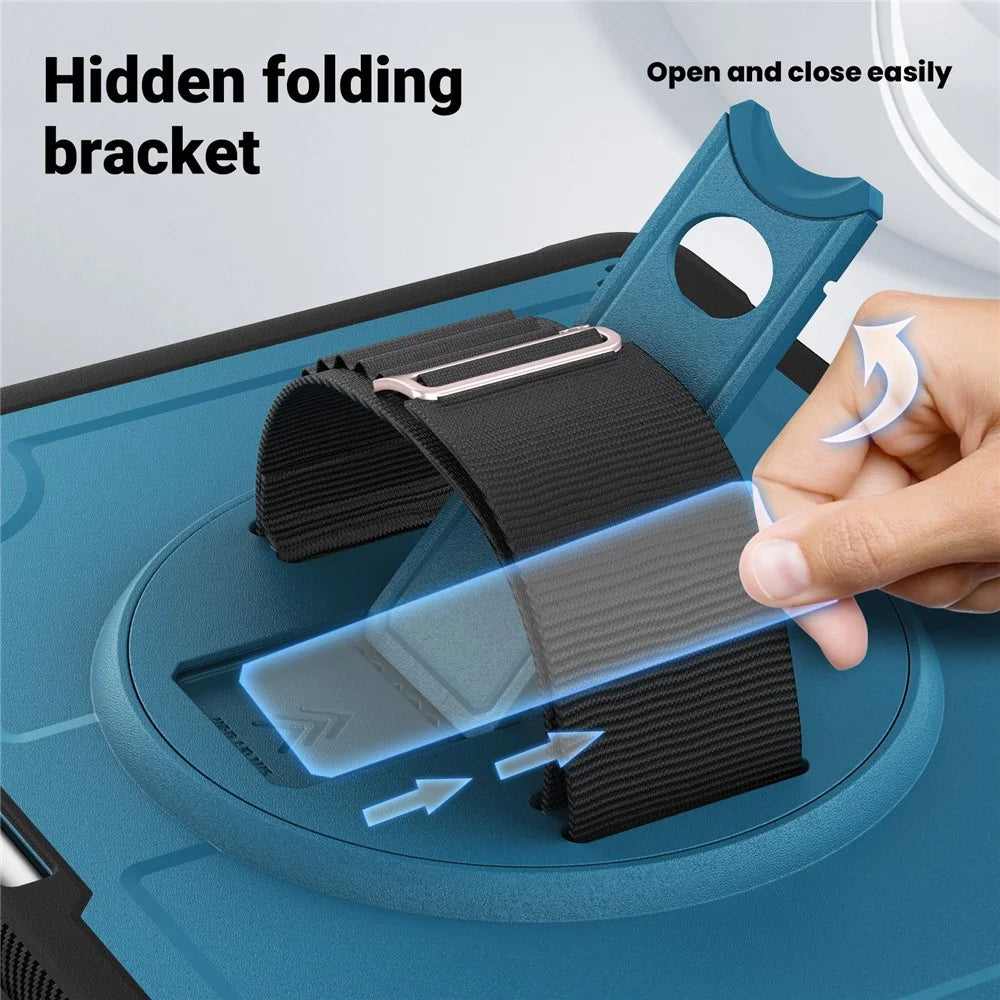 For iPad Air 13 (2026) / (2025) / (2024) Kickstand Case PC+TPU Tablet Cover with Shoulder Strap - Navy Blue - 4