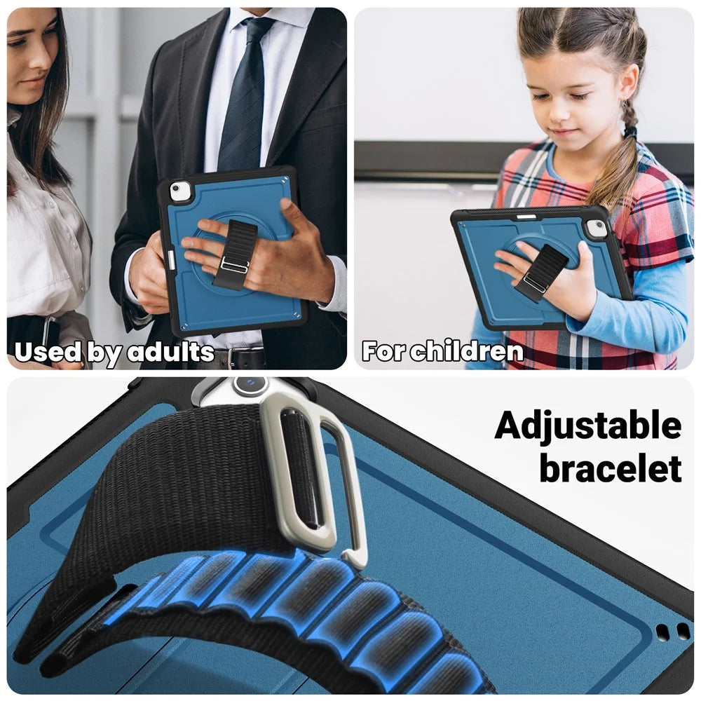 For iPad Air 13 (2026) / (2025) / (2024) Kickstand Case PC+TPU Tablet Cover with Shoulder Strap - Navy Blue - 5