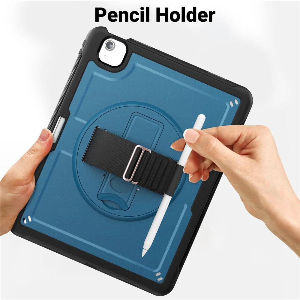 For iPad Air 13 (2026) / (2025) / (2024) Kickstand Case PC+TPU Tablet Cover with Shoulder Strap - Navy Blue - 6
