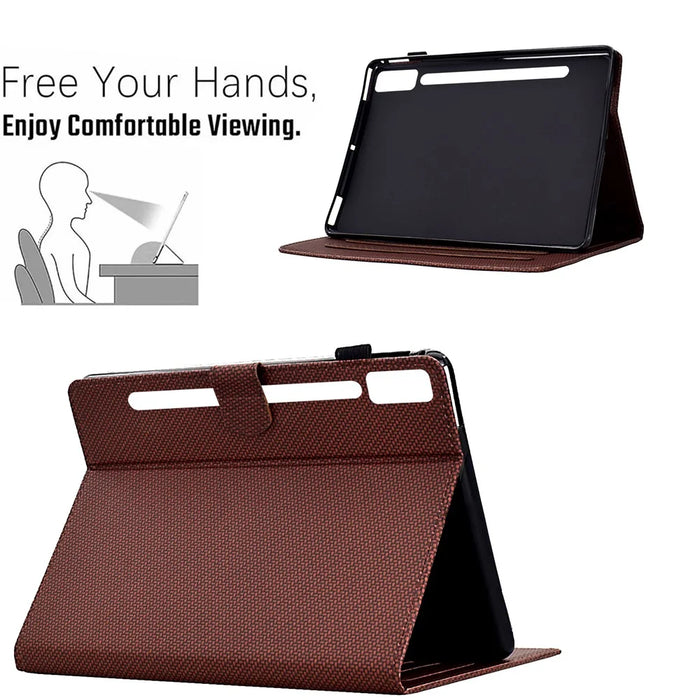 For Lenovo Tab P12 Leather Case Carbon Fiber Texture Tablet Cover Stand View - Brown - 3