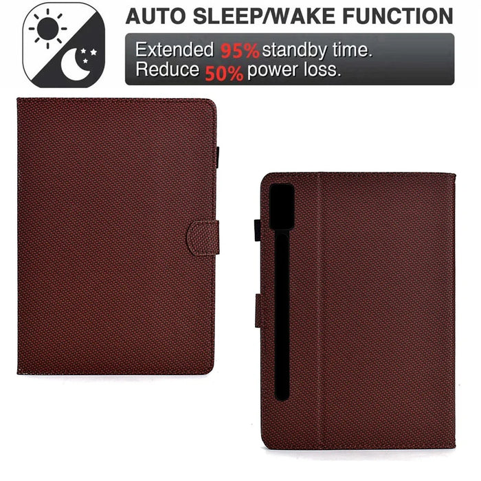 For Lenovo Tab P12 Leather Case Carbon Fiber Texture Tablet Cover Stand View - Brown - 4
