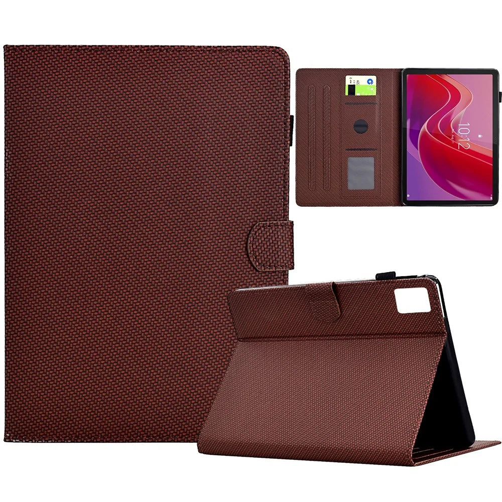 For Lenovo Tab M11 / Xiaoxin Pad 11 2024 Case Carbon Fiber Texture Leather Tablet Cover - Brown - 1