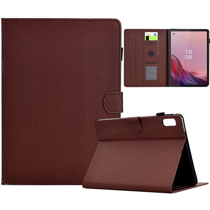 For Lenovo Tab M9 TB-310FU Case Card Slots Leather Tablet Cover with Stand View - Brown - 1