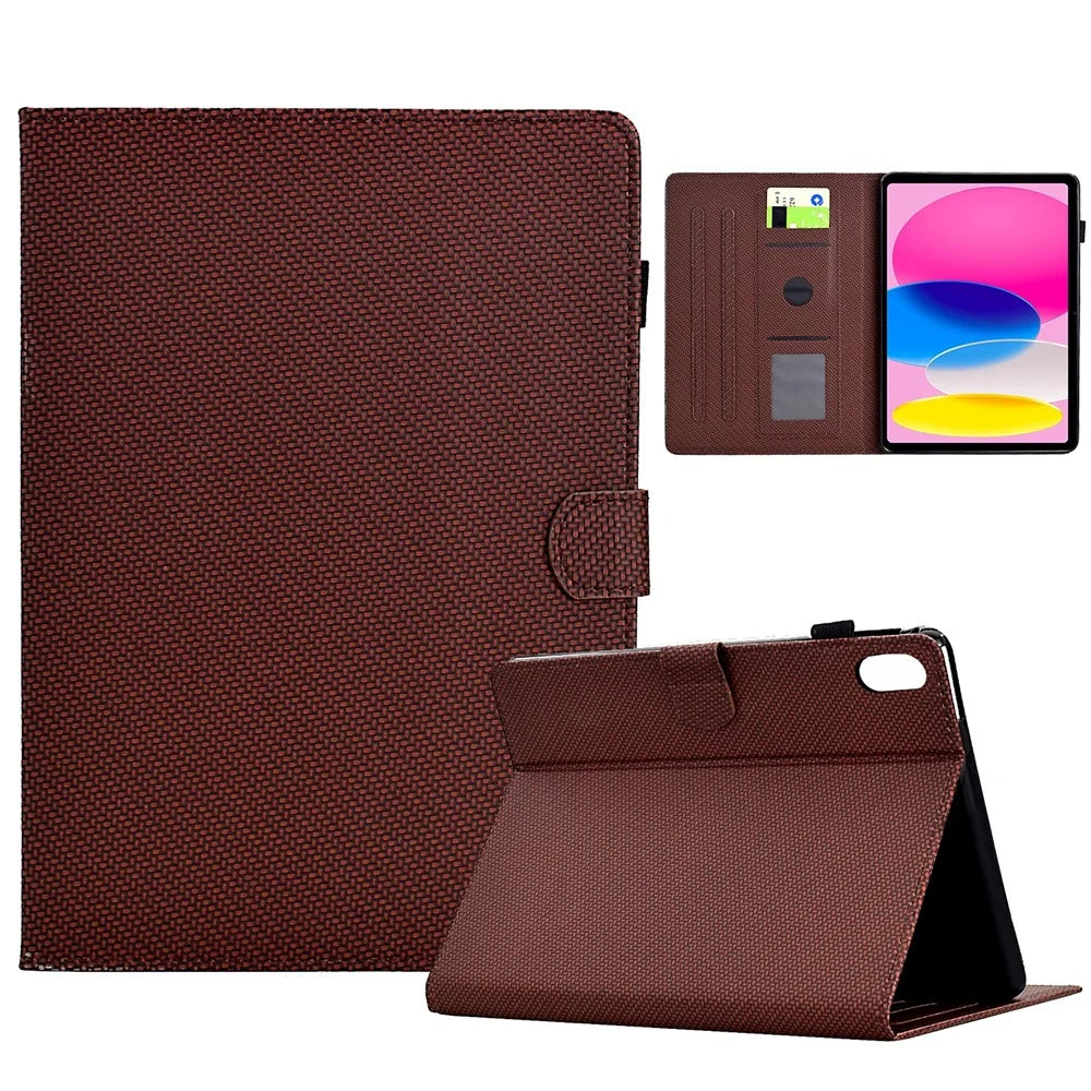 For iPad (2025) / 10.9 (2022) Case Card Slots Auto Wake / Sleep PU Leather Tablet Cover - Brown - 1