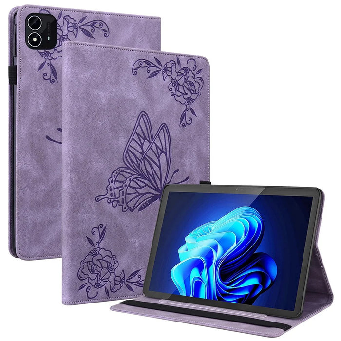 For itel Pad One Case Butterfly Flower Imprint Card Slots PU Leather Tablet Cover - Purple - 1