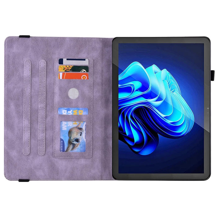 For itel Pad One Case Butterfly Flower Imprint Card Slots PU Leather Tablet Cover - Purple - 2
