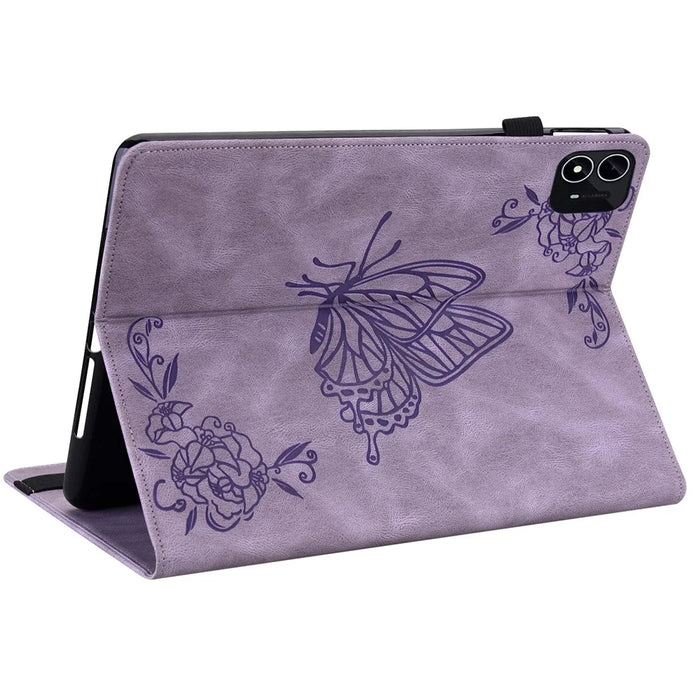 For itel Pad One Case Butterfly Flower Imprint Card Slots PU Leather Tablet Cover - Purple - 4