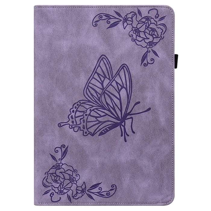 For itel Pad One Case Butterfly Flower Imprint Card Slots PU Leather Tablet Cover - Purple - 5