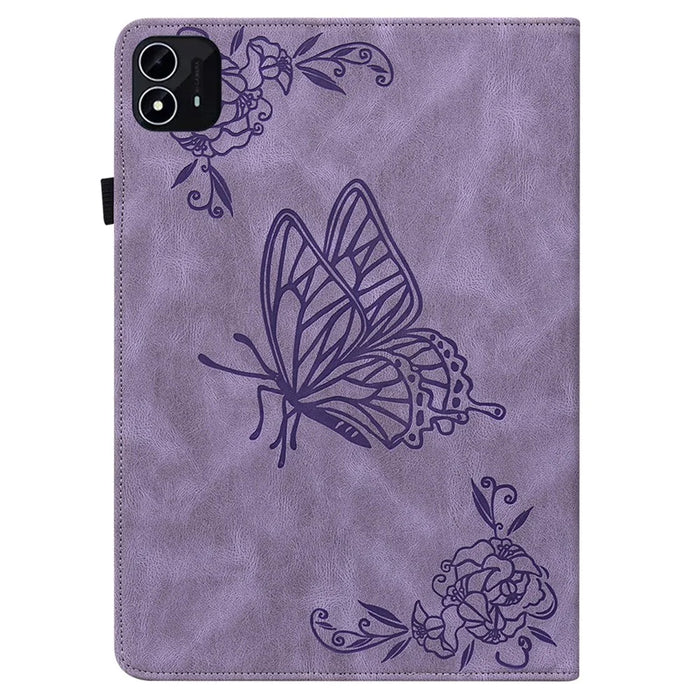 For itel Pad One Case Butterfly Flower Imprint Card Slots PU Leather Tablet Cover - Purple - 6